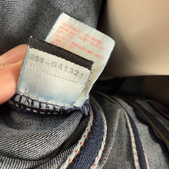 FUBU Denim Corset Waist Puff Off Shoulders Straight leg Stretch Jumpsuit sz XL L - Picture 10 of 11